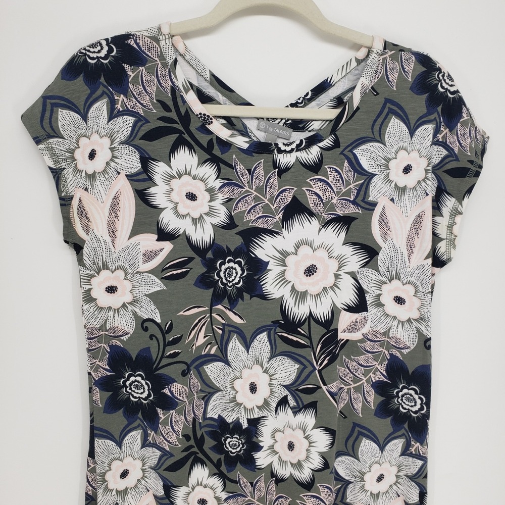 T by Talbots Floral Ruched Shift Dress Women Small Olive Green Stretch Active - Picture 6 of 10